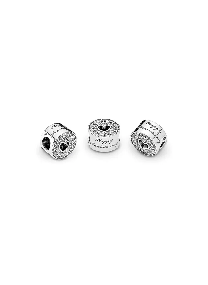 PANDORA PANDORA Happy Anniversary Silver Charm With Clear Cubic Zirconia