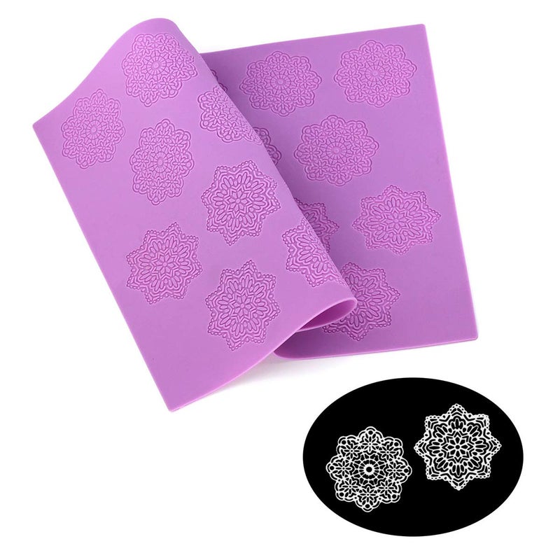 HiParty Snowflake Flower Pattern Silicone Lace Mat Sugar Craft Impression Mold Edible Cake Decorating Wedding Decoration Floral Imprint Border Brim Decor Fondant Decorative Embossing Baking Tools
