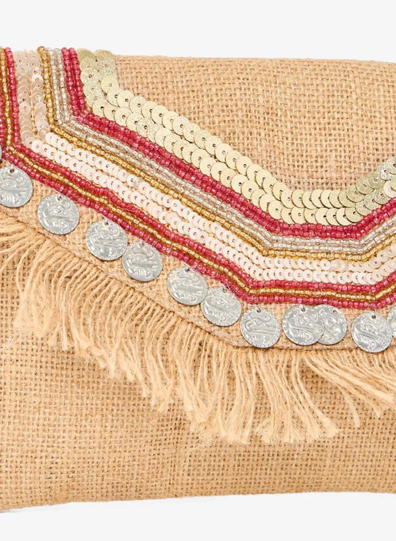 Styli Embellished Fringe Detailed Crossbody Bag