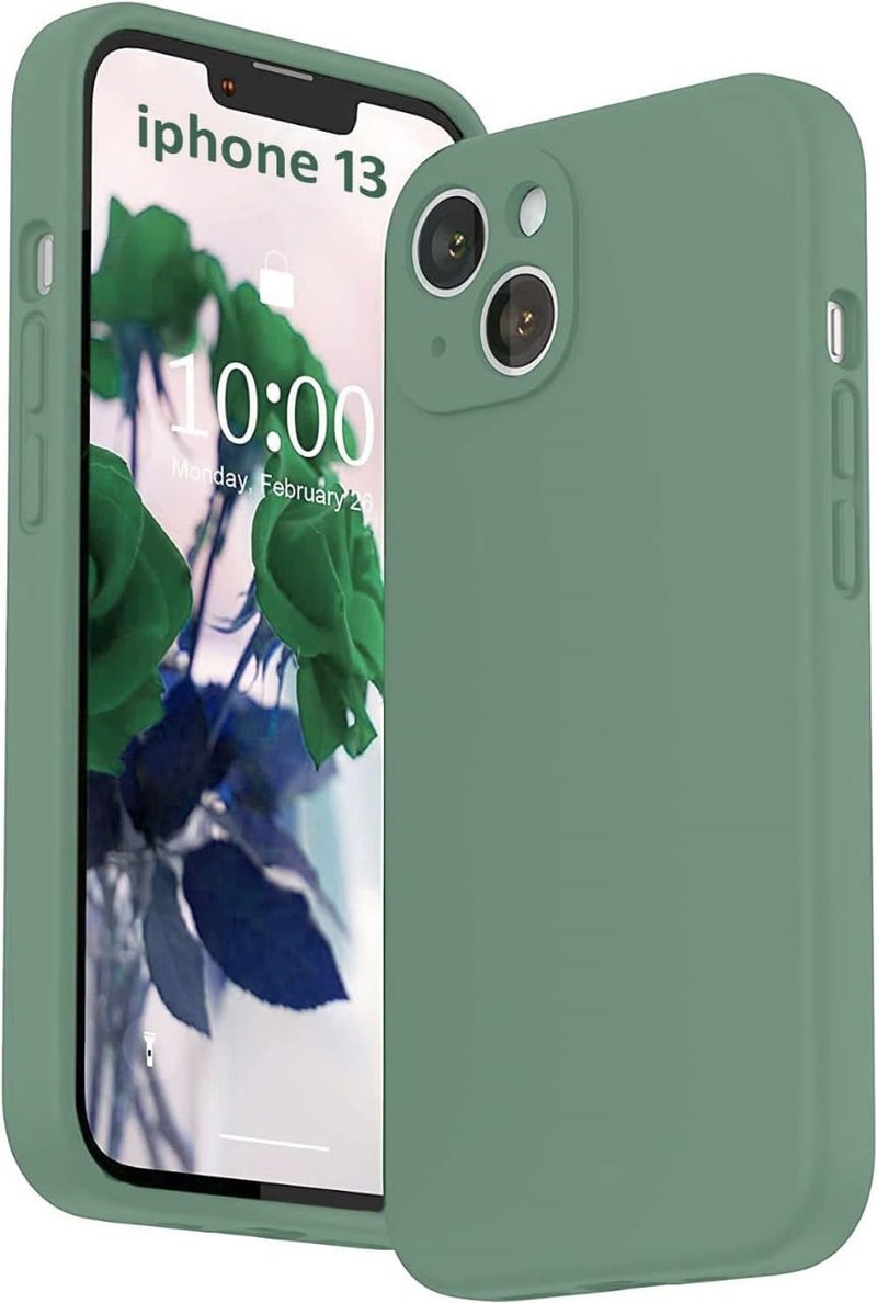 Mobistyle غطاء مصمم لجهاز آيفون 13 من السيليكون السائل الناعم، نحيف، واقي من الصدمات مع بطانة ميكروفايبر مضادة للخدش (أخضر داكن) - Image 1