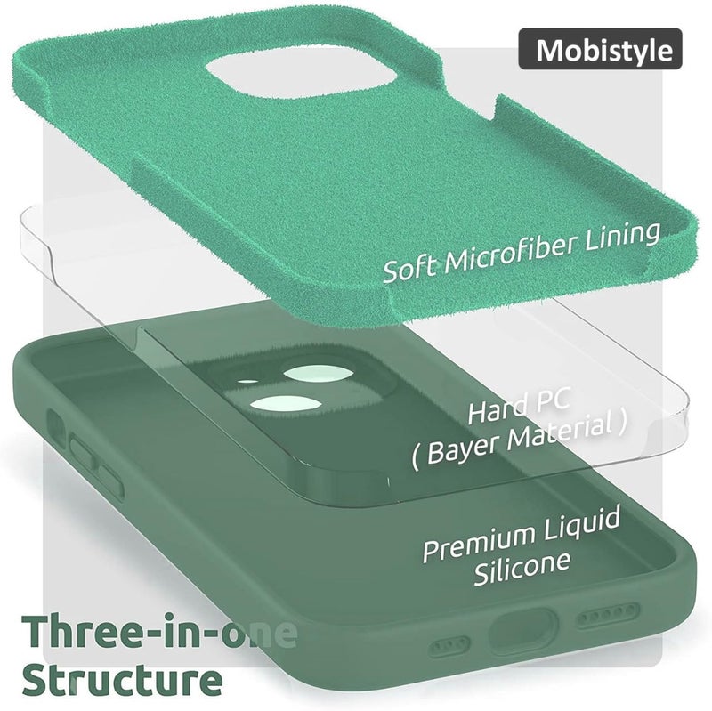 Mobistyle غطاء مصمم لجهاز آيفون 13 من السيليكون السائل الناعم، نحيف، واقي من الصدمات مع بطانة ميكروفايبر مضادة للخدش (أخضر داكن) - Image 4