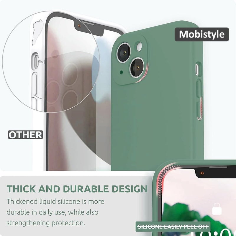 Mobistyle غطاء مصمم لجهاز آيفون 13 من السيليكون السائل الناعم، نحيف، واقي من الصدمات مع بطانة ميكروفايبر مضادة للخدش (أخضر داكن) - Image 2
