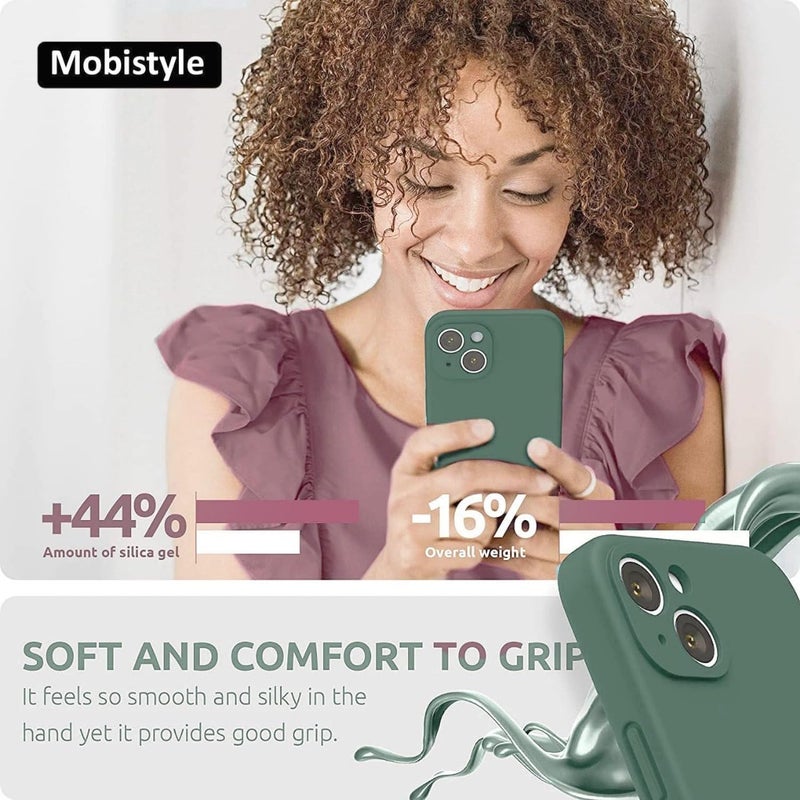 Mobistyle غطاء مصمم لجهاز آيفون 13 من السيليكون السائل الناعم، نحيف، واقي من الصدمات مع بطانة ميكروفايبر مضادة للخدش (أخضر داكن) - Image 5