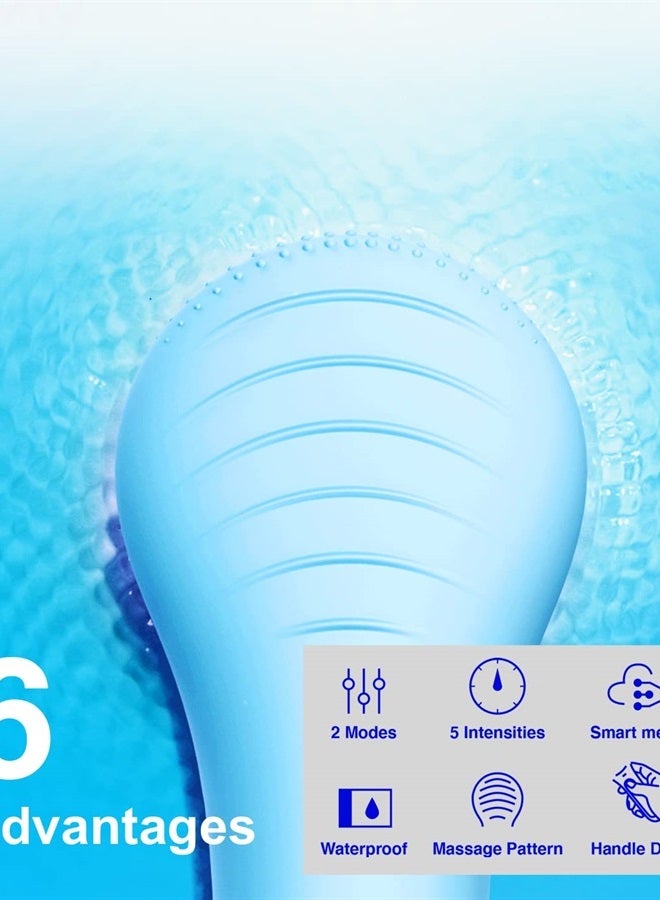 NågraCoola Face Scrubber, NågraCoola CLIE Facial Cleansing Brush, Waterproof and Rechargeable Face Scrub Brush for Men & Women, Cleansing, Exfoliating and Massaging, Electric Face Wash Brush - Light Blue - Image 2