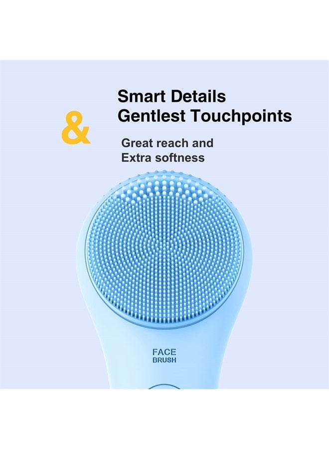 NågraCoola Face Scrubber, NågraCoola CLIE Facial Cleansing Brush, Waterproof and Rechargeable Face Scrub Brush for Men & Women, Cleansing, Exfoliating and Massaging, Electric Face Wash Brush - Light Blue - Image 3