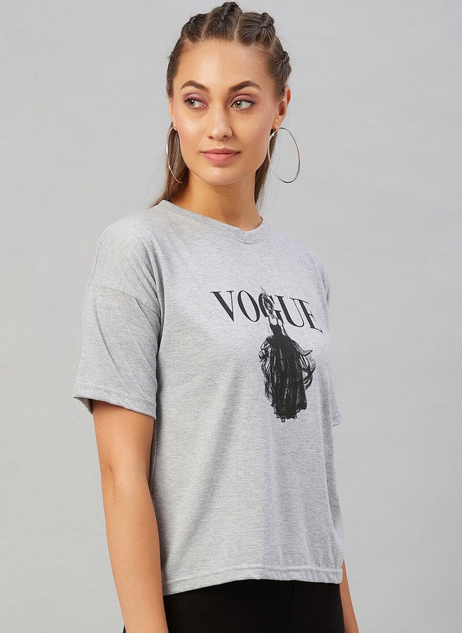 CHIMPAAANZEE Women Grey Graphic Printed Drop-Shoulder T-shirt - Image 3