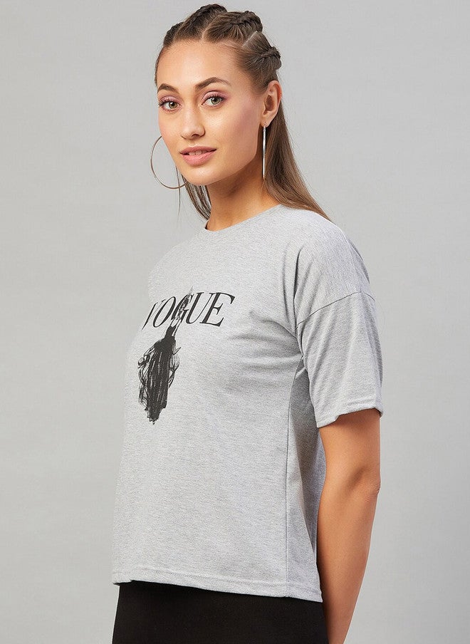 CHIMPAAANZEE Women Grey Graphic Printed Drop-Shoulder T-shirt - Image 4