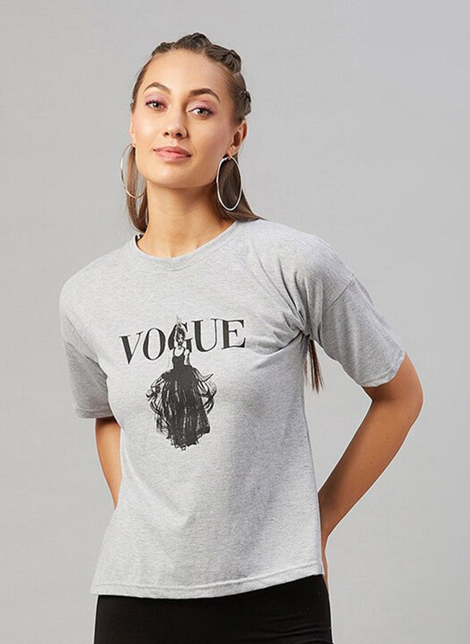 CHIMPAAANZEE Women Grey Graphic Printed Drop-Shoulder T-shirt - Image 1