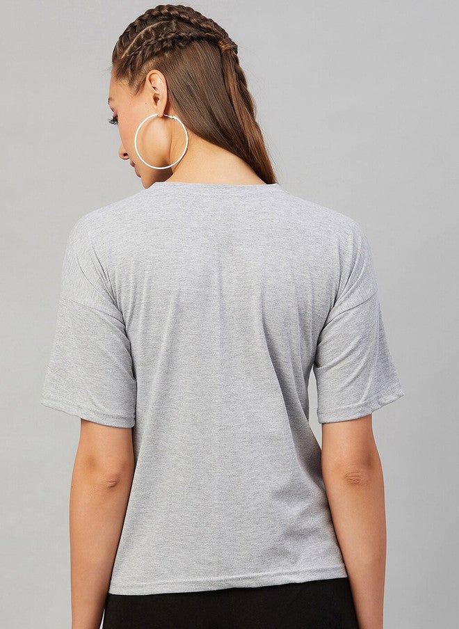 CHIMPAAANZEE Women Grey Graphic Printed Drop-Shoulder T-shirt - Image 5