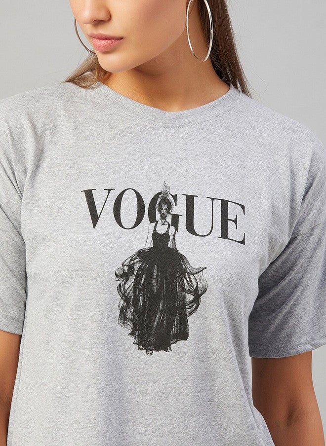 CHIMPAAANZEE Women Grey Graphic Printed Drop-Shoulder T-shirt - Image 2