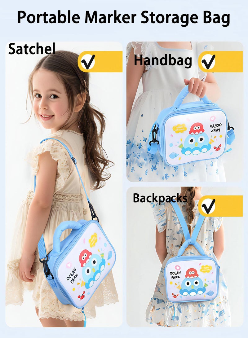 LKTOCAFT 48 PCS Portable Acrylic Paint Pens Bag For Markers Storage ,Three Compartments Large Capacity Bag, Cute Bag With The Strap, Art Supplies Gift For Children Not Includs the Pens, Multifunctional  - Image 2