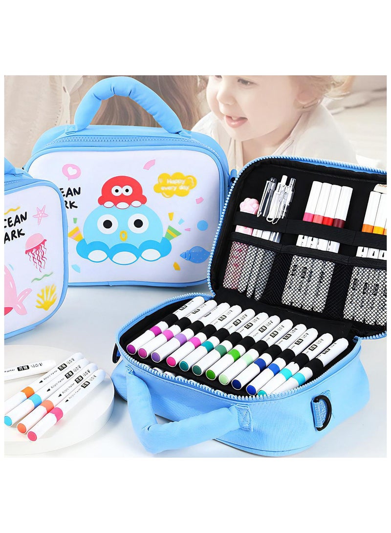 LKTOCAFT 48 PCS Portable Acrylic Paint Pens Bag For Markers Storage ,Three Compartments Large Capacity Bag, Cute Bag With The Strap, Art Supplies Gift For Children Not Includs the Pens, Multifunctional  - Image 4