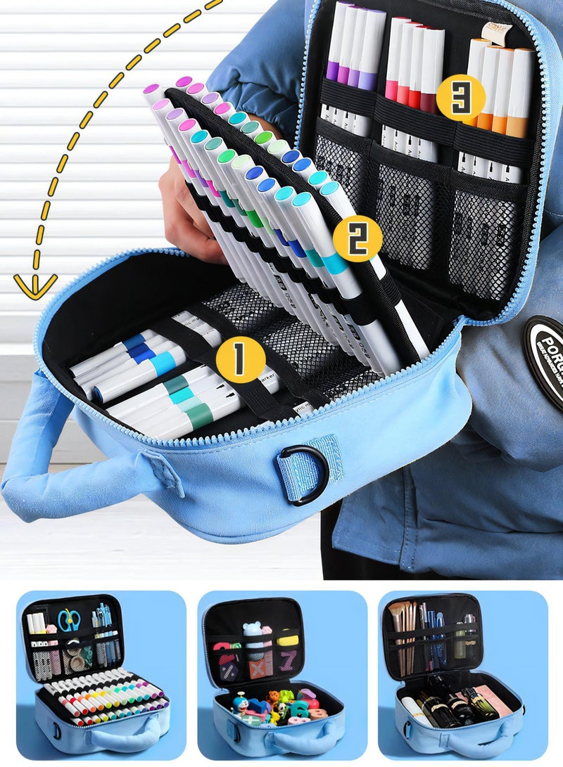 LKTOCAFT 48 PCS Portable Acrylic Paint Pens Bag For Markers Storage ,Three Compartments Large Capacity Bag, Cute Bag With The Strap, Art Supplies Gift For Children Not Includs the Pens, Multifunctional  - Image 3