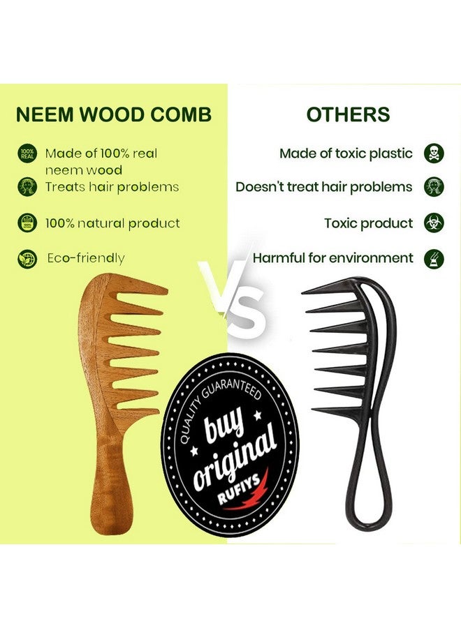 Rufiys Neem Wooden Comb Set | Wide Tooth Comb for Women & Men | Detangling | Anti Dandruff | Hair Growth Combo Pack - Image 2