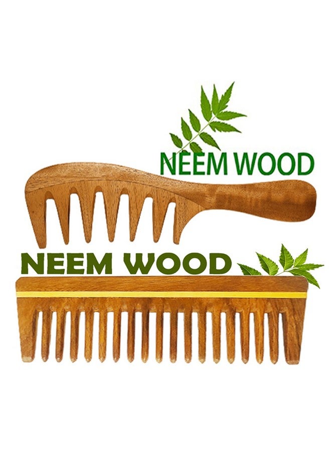 Rufiys Neem Wooden Comb Set | Wide Tooth Comb for Women & Men | Detangling | Anti Dandruff | Hair Growth Combo Pack - Image 1