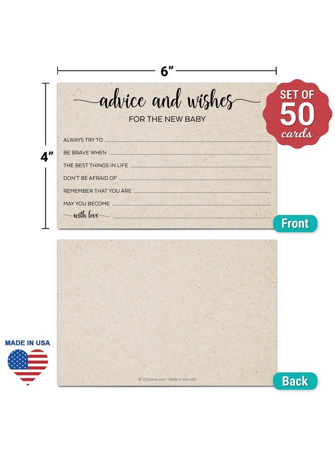 321Done Advice And Wishes For The New Baby (50 Cards) Baby Shower Game Advice Cards Rustic Kraft Tan Large 4X6 For Mommy Daddy Simple Elegant Made In Usa - Image 2