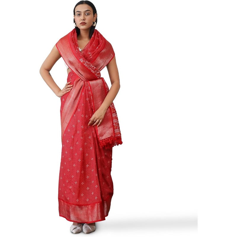 Womanista Women's Ready to wear red colored printed poly cotton saree TI6769_Red_Onesize - Image 1
