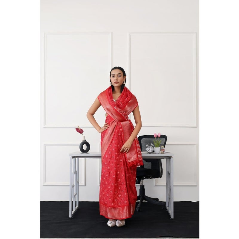 Womanista Women's Ready to wear red colored printed poly cotton saree TI6769_Red_Onesize - Image 2