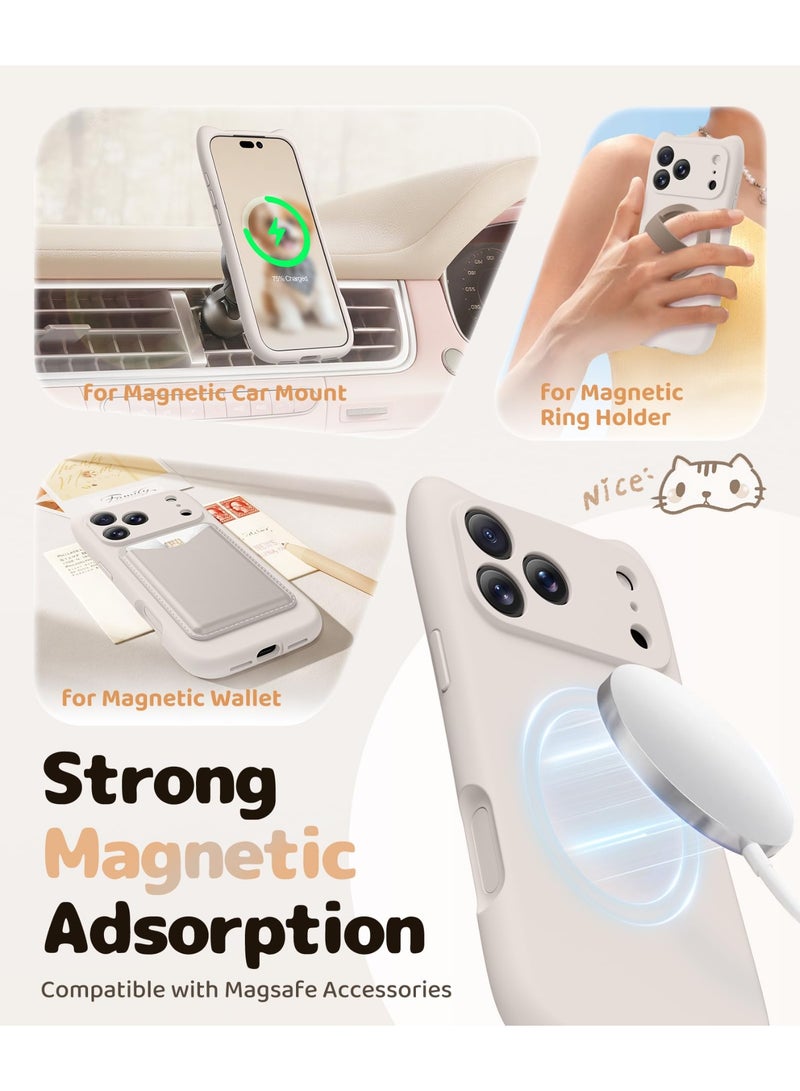 جولبينبوكس ChatGPT 说：  غطاء مغناطيسي لهاتف آيفون 17 برو ماكس، [متوافق مع ماج سيف] [حماية كاملة للكاميرا]، غطاء سيليكون سائل مع أذني قط لطيفتين، حماية كاملة للصدمات لكامل الجسم لهاتف 17 برو ماكس مقاس 6.9 بوصة، اللون حجري - Image 3