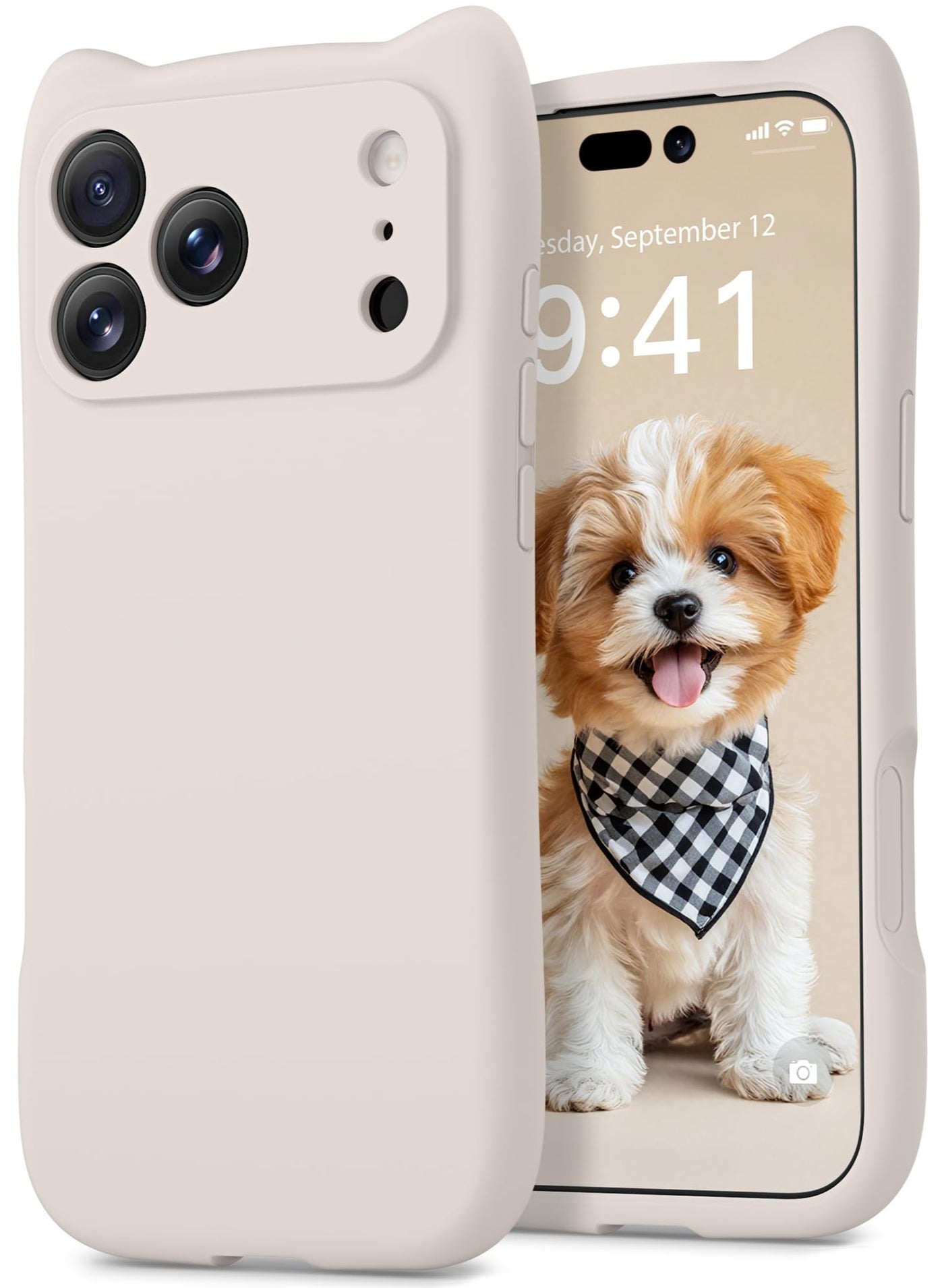 GolbinBox Magnetic for iPhone 17 Pro Max Case, [Compatible with MagSafe] [Full Camera Protection], Liquid Silicone Case with Cute cat Ear, Full Body Shockproof Phone Cover for 17 Pro Max 6.9'', Stone