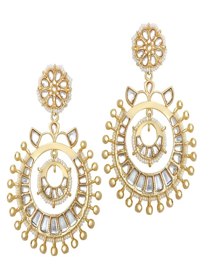 Mahi Traditional Floral Chandbali Dangler Earrings with Pearls, Beads and Crystals for Women (ER1109806G) - Image 2