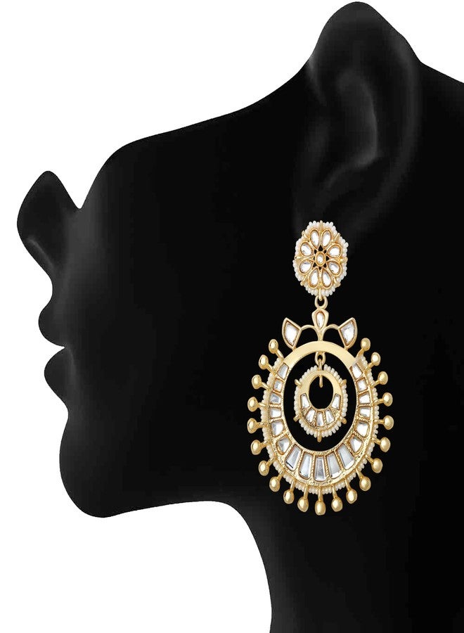 Mahi Traditional Floral Chandbali Dangler Earrings with Pearls, Beads and Crystals for Women (ER1109806G) - Image 3