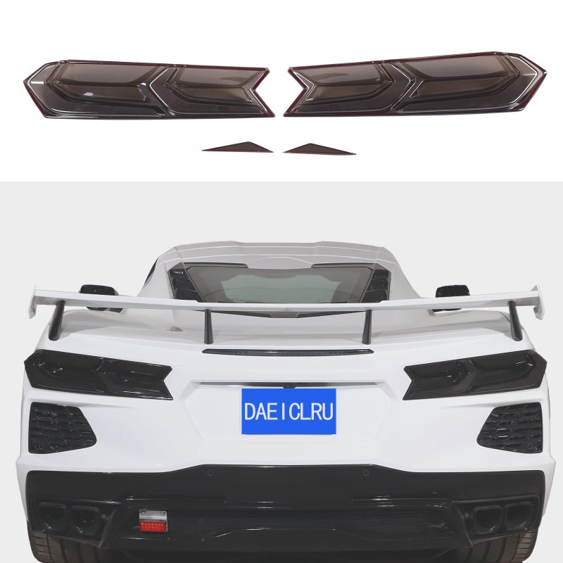 Daeiclru Car Tail Light Lamp Cover Compatible with Corvette C8 StingrayZ06ERay 20202025 Taillight Shell Trim Cover Exterior Taillight Protection Cover Accessories Smoked Black