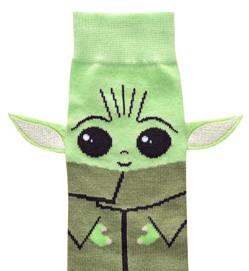 STAR WARS Men's Baby Yoda Full Character Cosplay Crew Socks with Embroidered Ears - Image 2