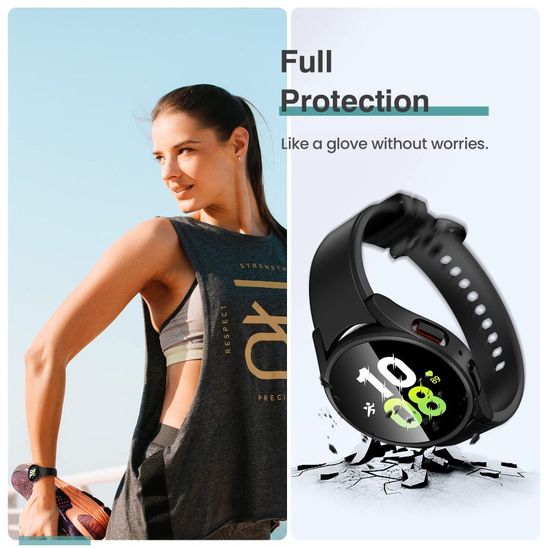 Tensea تينسيا [4+4 حزمة] لحماية شاشة وسماعة سامسونج جالاكسي ووتش FE 2024/5 2022/4 2021 وحافظة 40 مم، زجاج مقسى مضاد للضباب فيلم واقي/حافة صلبة من PC، مجموعة غطاء الوجه - Image 5