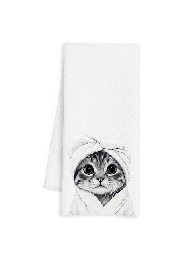 INDAJEDN Funny Cat Hand Towels, Cat Gifts for Women Cat Lovers, Cat Mom Gifts, Cat Lady Gifts, Cat Bathroom Hand Towels, Cute Hand Towels for Bathroom, Cat Bathroom Decor, 16x24 Inch - Image 1