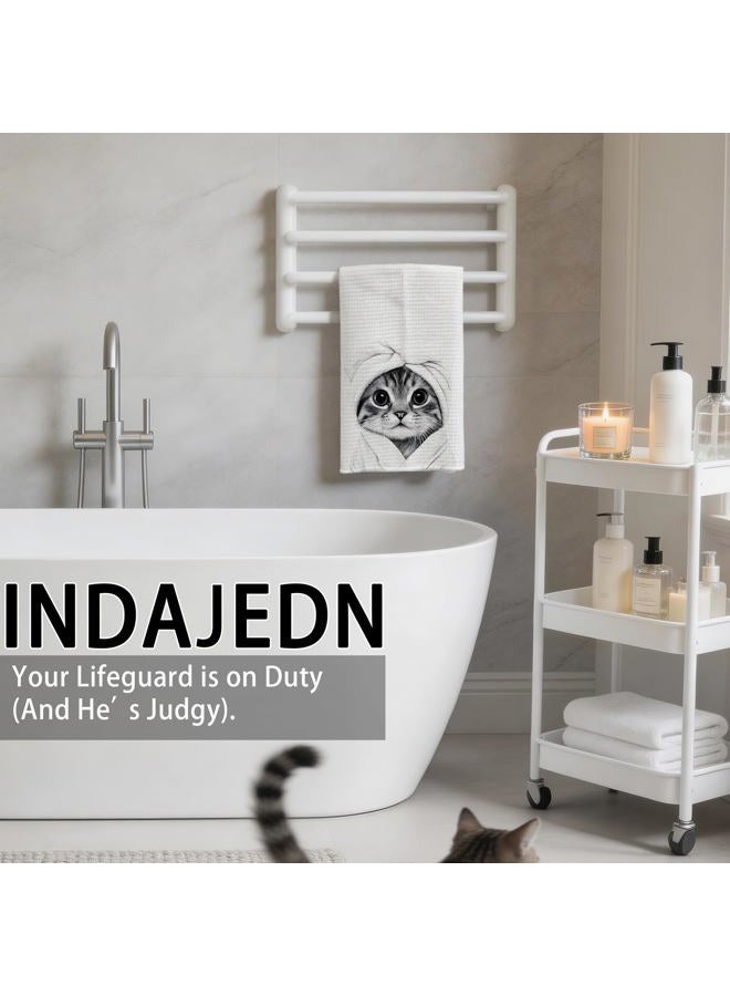 INDAJEDN Funny Cat Hand Towels, Cat Gifts for Women Cat Lovers, Cat Mom Gifts, Cat Lady Gifts, Cat Bathroom Hand Towels, Cute Hand Towels for Bathroom, Cat Bathroom Decor, 16x24 Inch - Image 4