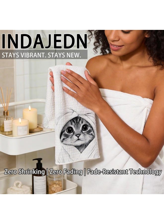 INDAJEDN Funny Cat Hand Towels, Cat Gifts for Women Cat Lovers, Cat Mom Gifts, Cat Lady Gifts, Cat Bathroom Hand Towels, Cute Hand Towels for Bathroom, Cat Bathroom Decor, 16x24 Inch - Image 3