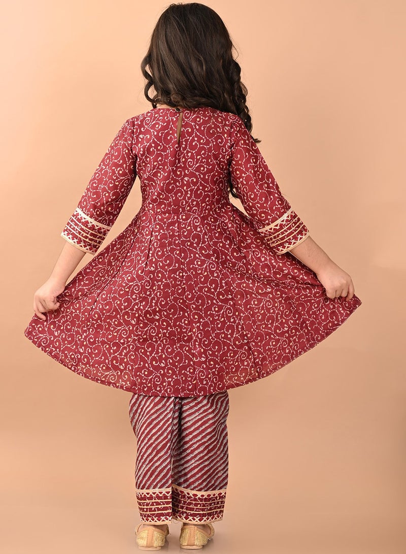 Bonkids Girls Floral Printed Angrakha Pure Cotton A-Line Kurta with Trousers - Image 4