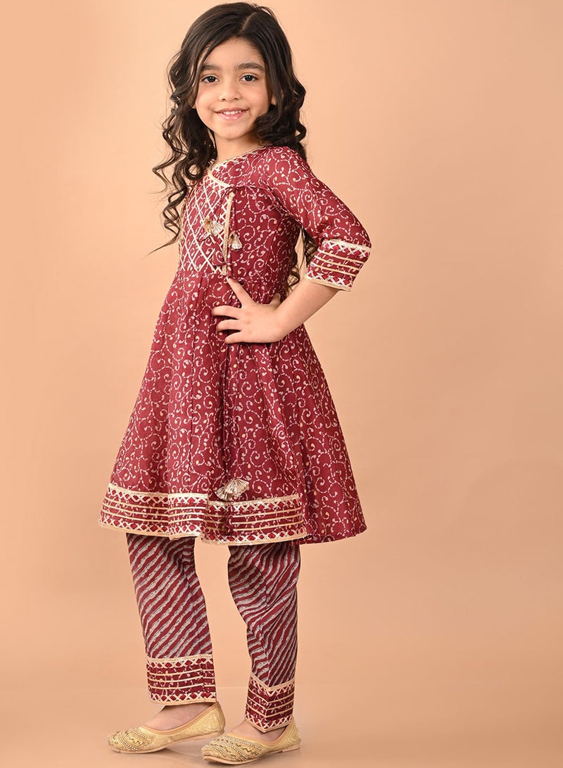 Bonkids Girls Floral Printed Angrakha Pure Cotton A-Line Kurta with Trousers - Image 3