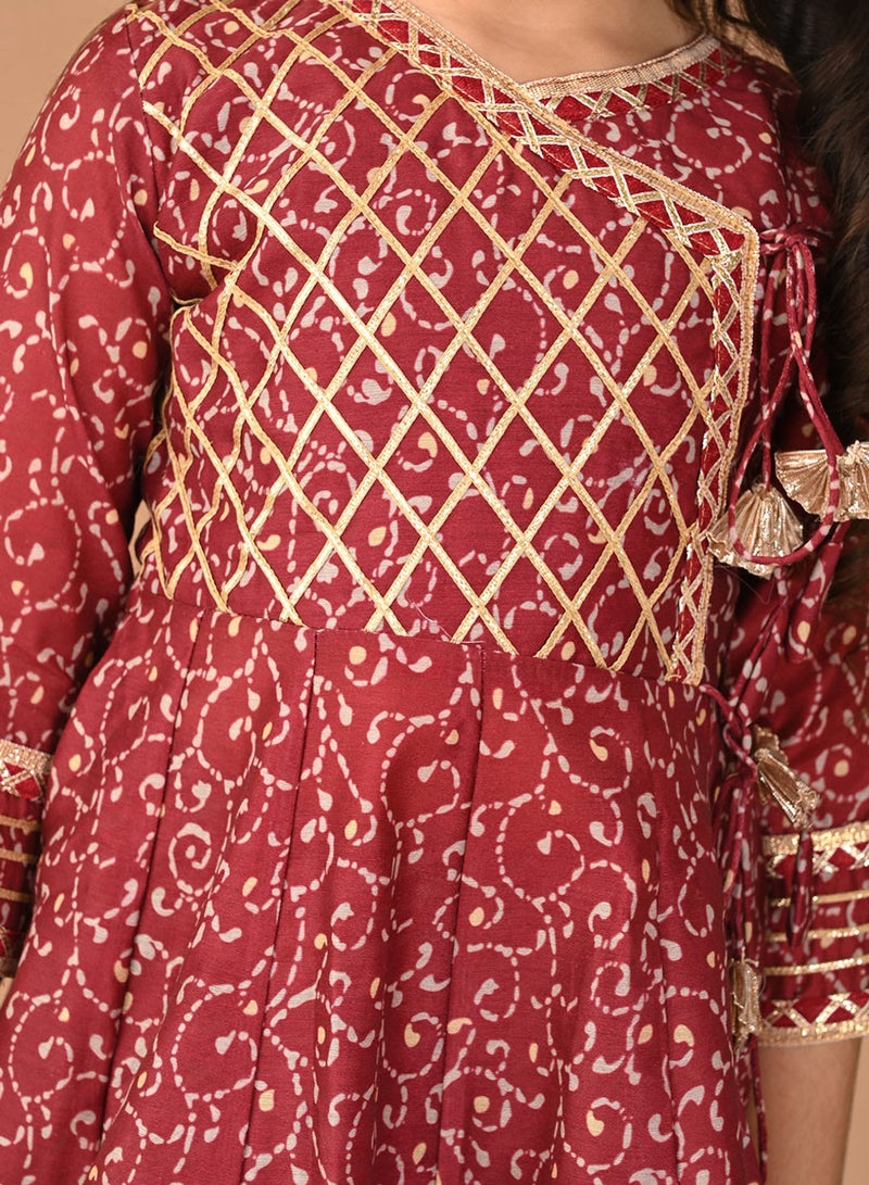 Bonkids Girls Floral Printed Angrakha Pure Cotton A-Line Kurta with Trousers - Image 2