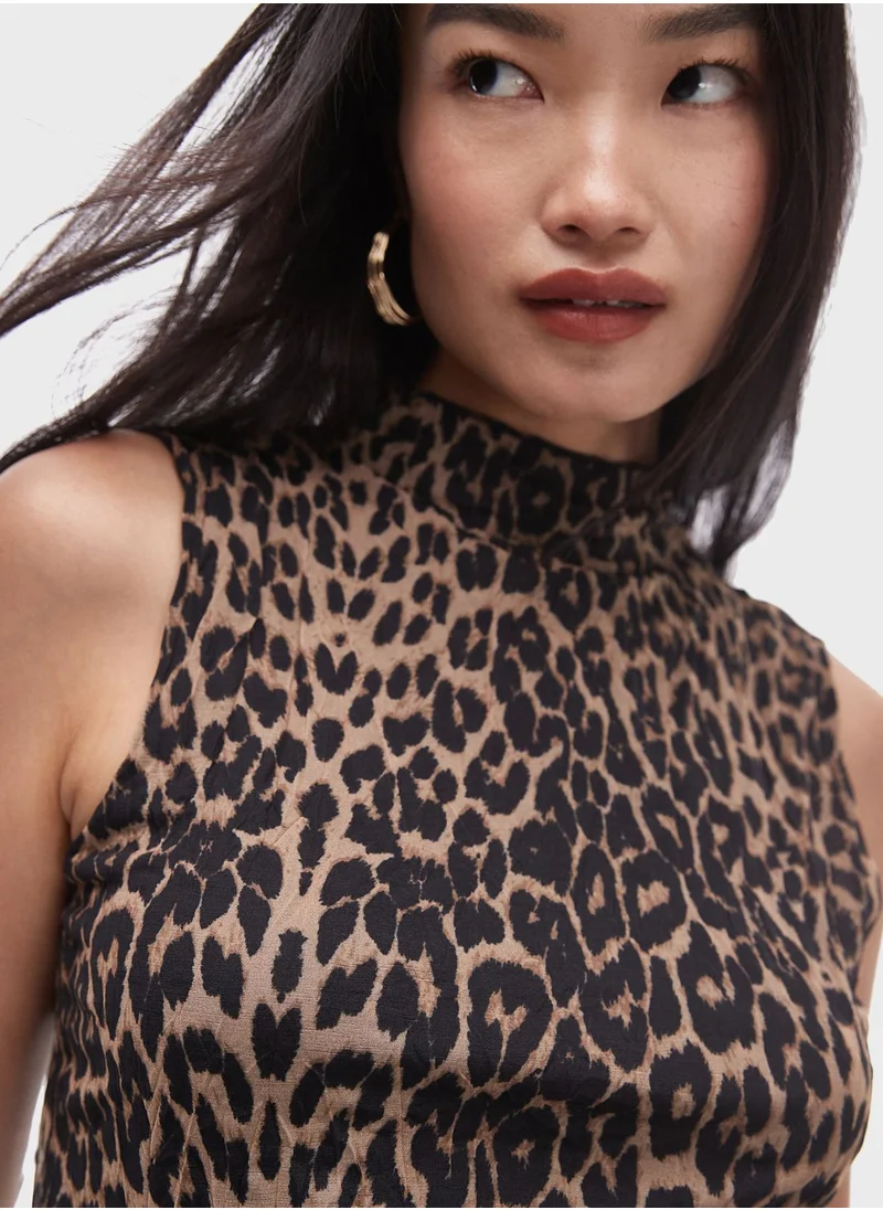 TOPSHOP Crinkled Leopard Print Dress