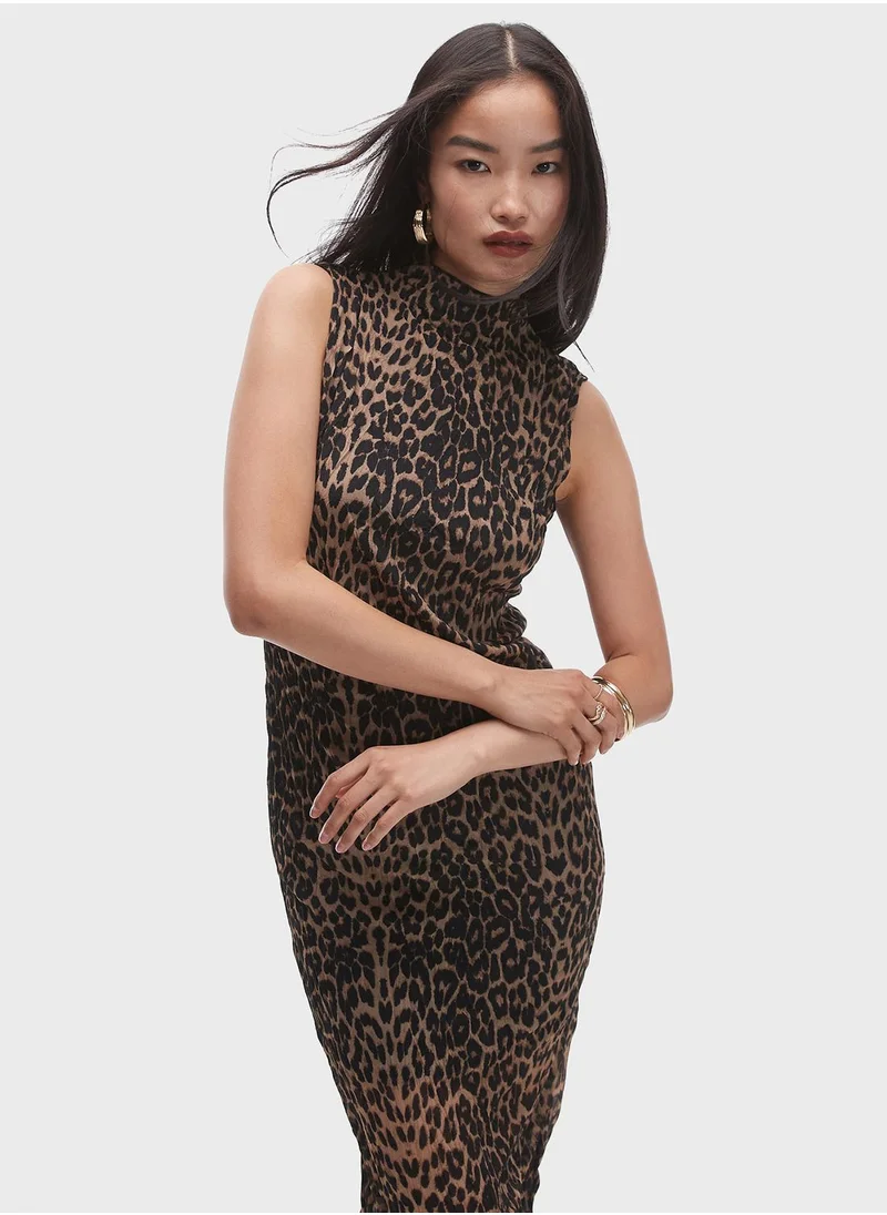 TOPSHOP Crinkled Leopard Print Dress