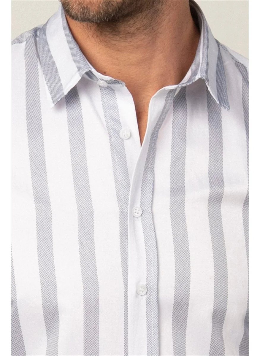 Tudors Slim Fit Printed Striped Patterned Men's Shirt