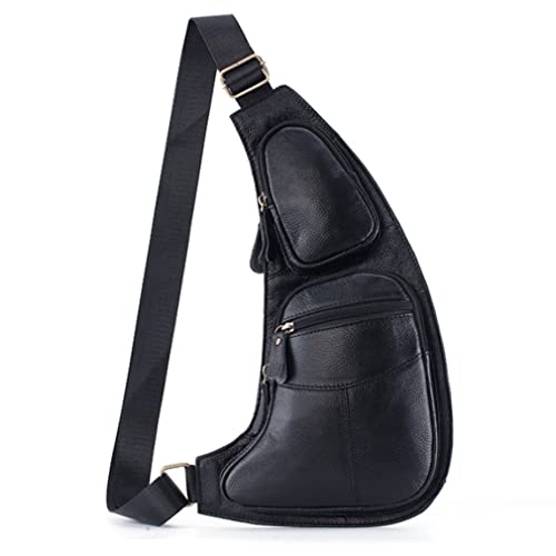 KPYWZER Vintage Leather Sling Bag Bags for Men Women Backpack Shoulder Messenger Crossbody Outdoor Travel Hiking Camping Tactical Chest Pack Daypack Black - Image 1