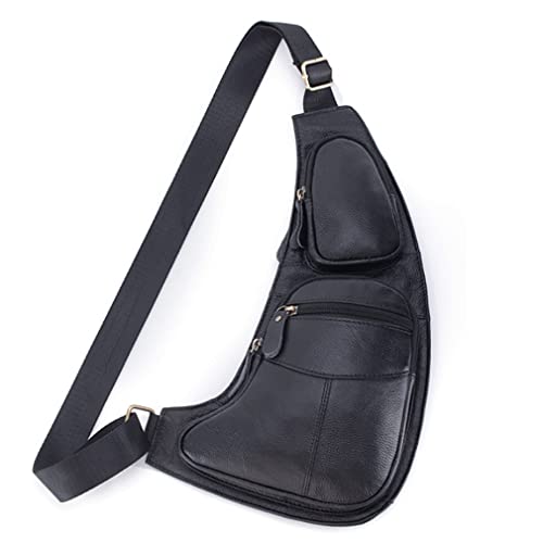 KPYWZER Vintage Leather Sling Bag Bags for Men Women Backpack Shoulder Messenger Crossbody Outdoor Travel Hiking Camping Tactical Chest Pack Daypack Black - Image 2