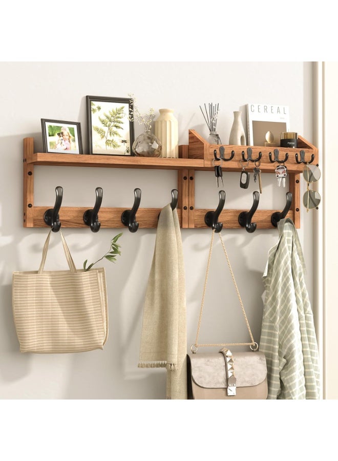 29" Wall Mounted Coat Rack with Shelf, 4 in 1 Wall Mounted Coat and Key Hanger with 11 Hooks, Entryway Key Holder with Mail Holder for Living Room, Bedroom,Brown - Image 1