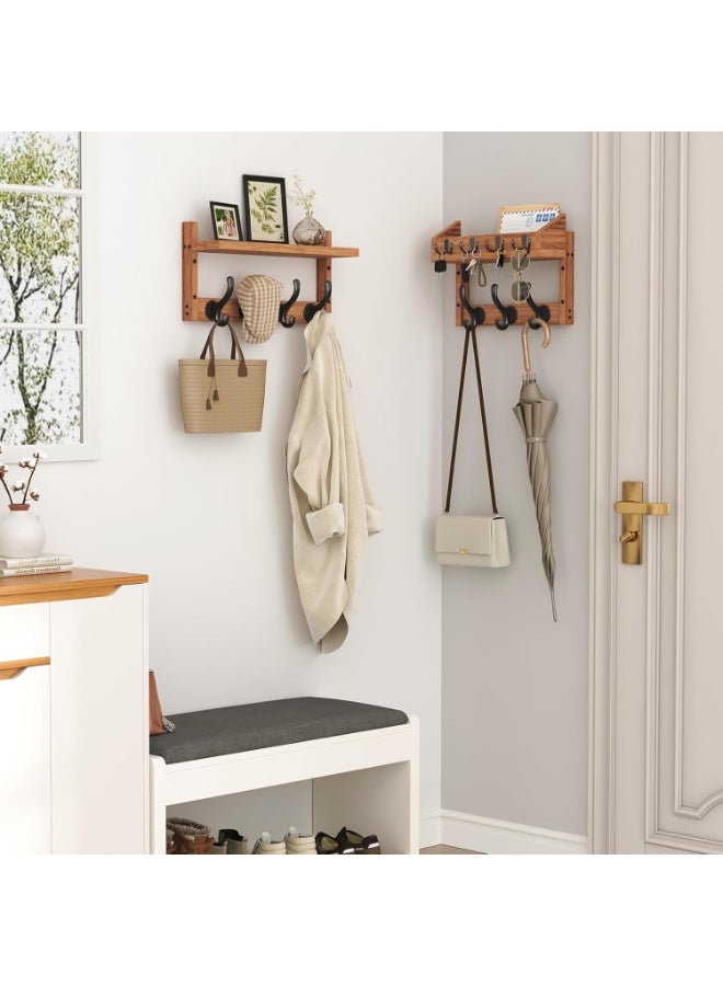 29" Wall Mounted Coat Rack with Shelf, 4 in 1 Wall Mounted Coat and Key Hanger with 11 Hooks, Entryway Key Holder with Mail Holder for Living Room, Bedroom,Brown - Image 4