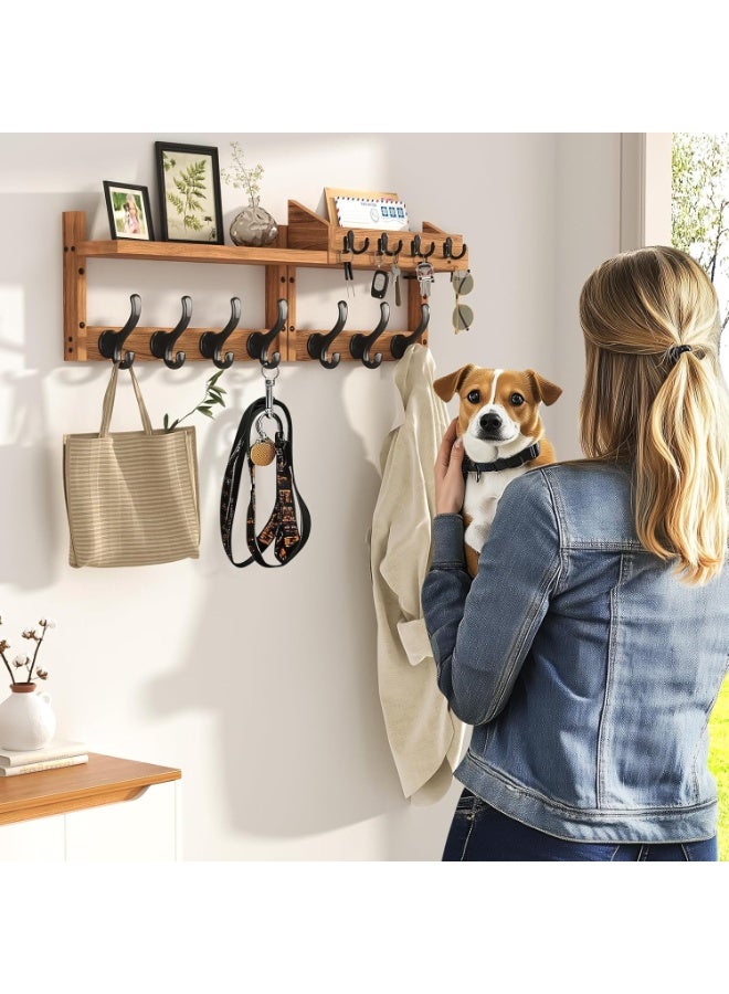 29" Wall Mounted Coat Rack with Shelf, 4 in 1 Wall Mounted Coat and Key Hanger with 11 Hooks, Entryway Key Holder with Mail Holder for Living Room, Bedroom,Brown - Image 5