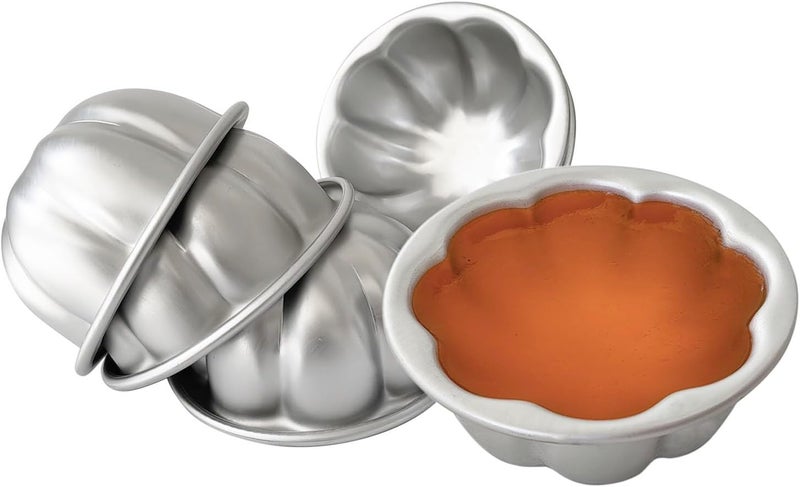 Heluok Aluminum Alloy Half Ball Pumpkin Tart Pan, Deep Tart Tins Jelly Mold, Muffin Cups Flower Shape for Cake, Tartlets, Brownies, Popover, Quiches - 6PCS - Image 4