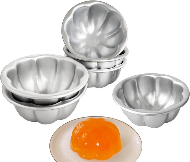 Heluok Aluminum Alloy Half Ball Pumpkin Tart Pan, Deep Tart Tins Jelly Mold, Muffin Cups Flower Shape for Cake, Tartlets, Brownies, Popover, Quiches - 6PCS - Image 1