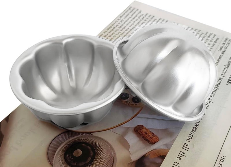 Heluok Aluminum Alloy Half Ball Pumpkin Tart Pan, Deep Tart Tins Jelly Mold, Muffin Cups Flower Shape for Cake, Tartlets, Brownies, Popover, Quiches - 6PCS - Image 5