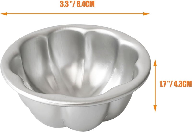 Heluok Aluminum Alloy Half Ball Pumpkin Tart Pan, Deep Tart Tins Jelly Mold, Muffin Cups Flower Shape for Cake, Tartlets, Brownies, Popover, Quiches - 6PCS - Image 2