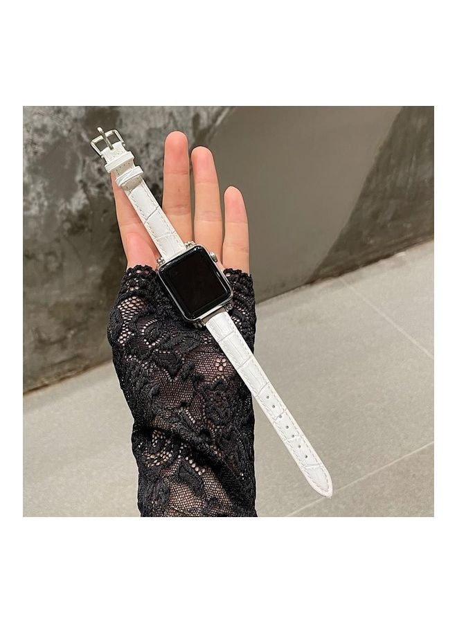 NIBEMINENT Bamboo Joint With Beads Leather Replacement Strap Watchband For Apple Watch Series 7 45mm/6 & SE 5 4 44mm/3 2 1 42mm White - Image 3