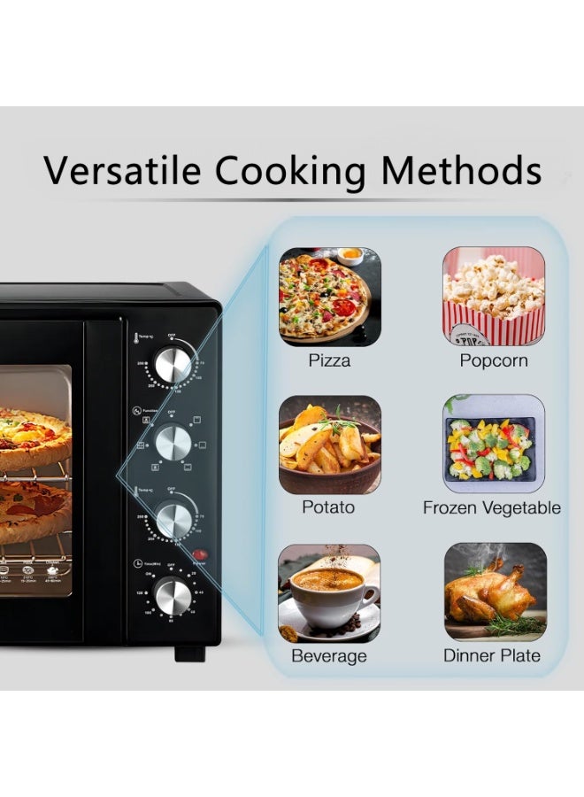 شو وو فرن كهربائي كبير السعة 65 لتر، فرن محمصة قوي 2100 واط، فرن ميكروويف محمصة على سطح الطاولة مع باب زجاجي مزدوج، درجة حرارة قابلة للتعديل (75-250 درجة مئوية) للشواء والتحميص والتحمير - Image 3