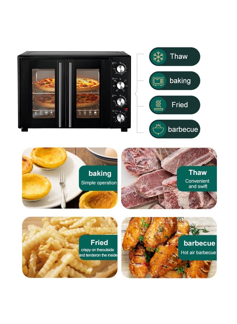 شو وو فرن كهربائي كبير السعة 65 لتر، فرن محمصة قوي 2100 واط، فرن ميكروويف محمصة على سطح الطاولة مع باب زجاجي مزدوج، درجة حرارة قابلة للتعديل (75-250 درجة مئوية) للشواء والتحميص والتحمير - Image 5
